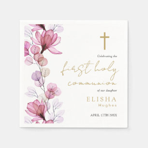 Elegant Pink Floral First Holy Communion Napkin