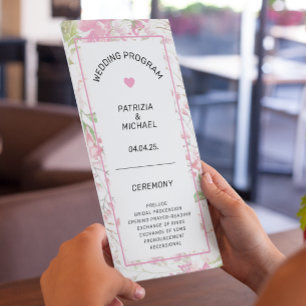 Elegant Pink Floral Flat Wedding Program