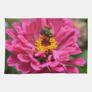 Elegant pink floral flower mum daisy honeybee kitchen towel