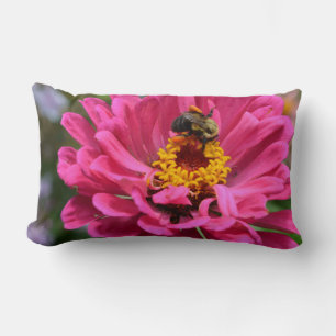 Elegant pink floral flower mum daisy honeybee lumbar pillow