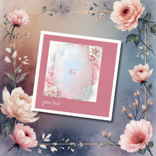 Elegant Pink Floral Frame Soft Pastel Glow wedding Napkin