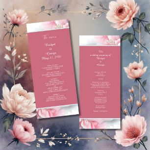 Elegant Pink Floral Frame Soft Pastel Glow wedding Program