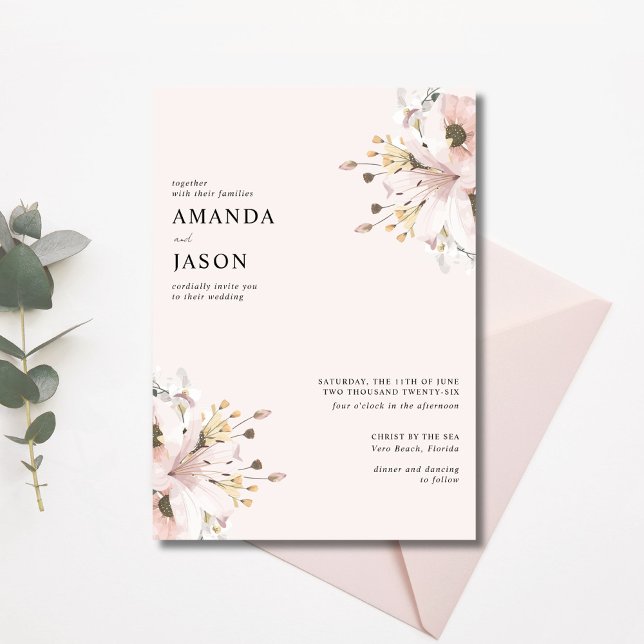 Elegant Pink Floral Garden Wedding Invitation (Elegant Pink Floral Garden Wedding Invitation)