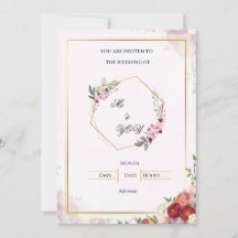 Elegant Pink Floral Geometric Wedding Invitation