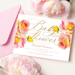 Elegant Pink Floral Girl Baby Shower Invitation