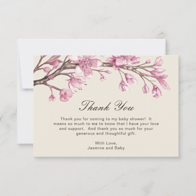 Elegant Pink Floral Girl Baby Shower Thank You Card (Front)