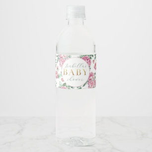 Elegant Pink Floral Girl Baby Shower Water Bottle  Label