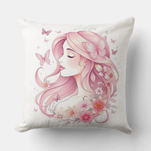 Elegant Pink Floral Girl Pillow Soft & Stylish H