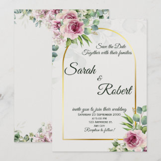 Elegant Pink Floral Gold Arch Wedding Invitation