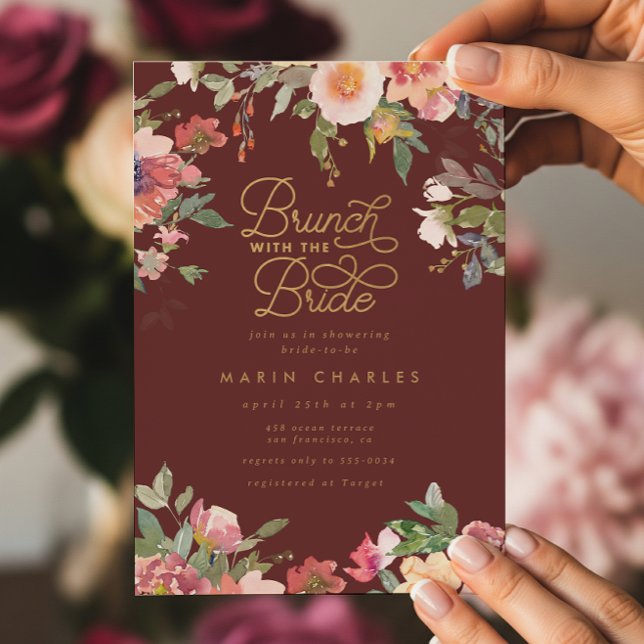 Elegant Pink Floral Gold Bridal Shower Brunch Invitation (Creator Uploaded)