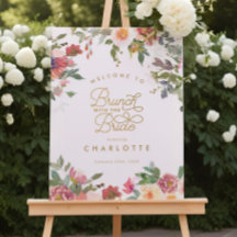 Elegant Pink Floral Gold Bridal Shower Brunch Sign
