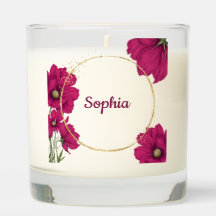 Elegant Pink Floral Gold Circle Candle