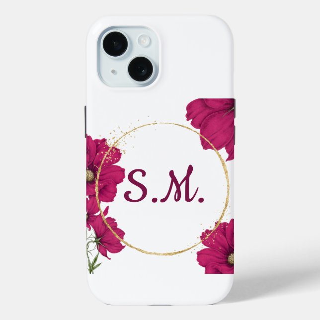 Elegant Pink Floral Gold Circle Phone Case (Back)