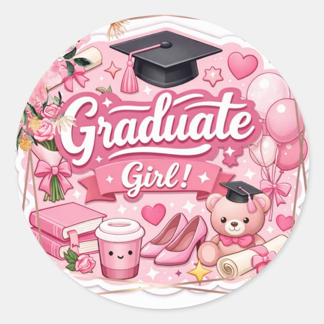 Elegant Pink Floral Graduation Party envelop seal (Front)