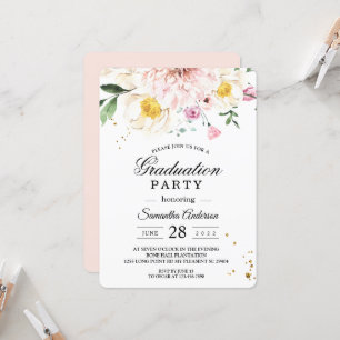 Elegant Pink Floral Graduation Party  Invitation