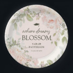 Elegant Pink Floral Graduation Party Paper Plate<br><div class="desc">Transform any event into a stunning affair with our elegantly designed paper plates. Adorned with a delicate watercolor print in shades of pink and cream, complemented by lush greenery against a soft cream backdrop. Adding a special touch, a charming arch in soft pink proudly showcases the phrase 'Where Dreams Blossom',...</div>