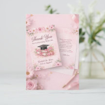 Elegant Pink Floral Graduation Party thank you car