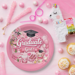 Elegant Pink Floral Graduation Party watch Paper Plate