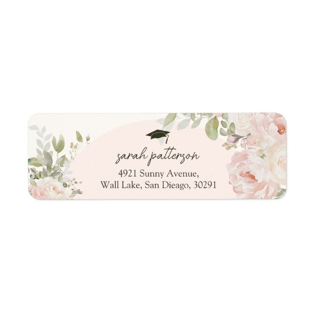 Elegant Pink Floral Graduation Retrun Address (Front)