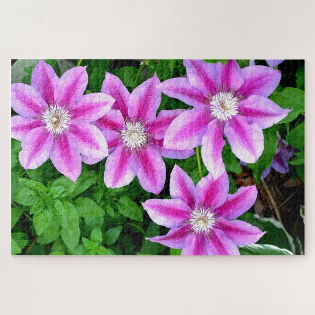 Elegant pink floral green botanical  jigsaw puzzle (Horizontal)