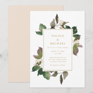 Elegant Pink Floral Greenery Wedding Invitation
