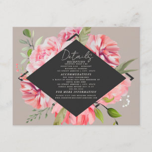 Elegant Pink Floral Grey Wedding Reception Details Enclosure Card