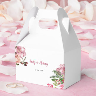 Elegant Pink Floral Hexagon Keepsake Container Favor Box