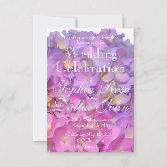 Elegant pink floral hydrangea Wedding Invitation (Front)