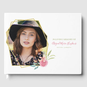 Elegant Pink Floral In Loving Memory Funeral Guest Book