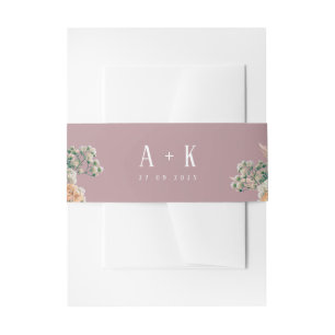Elegant pink floral  invitation belly band