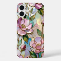Elegant Pink Floral iPhone Case Stained Glass