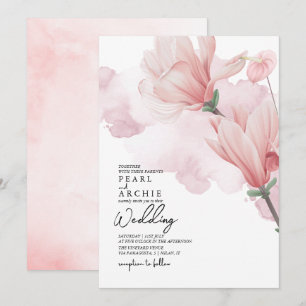 Elegant Pink Floral Magnolia Watercolor Wedding Invitation