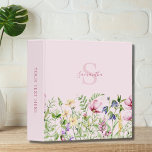 Elegant Pink Floral Meadow Monogram  Binder<br><div class="desc">Elegant pink floral meadow binder with monogram and name. Pretty,  whimsical summer watercolor wildflower design. Easy to change the monogram,  name and add your own text to the spine. Pink background on front and spine. White on back with floral. Perfect for school or office.</div>