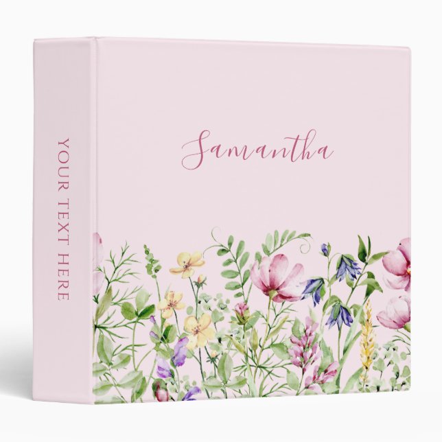 Elegant Pink Floral Meadow Personalized Binder (Front/Spine)