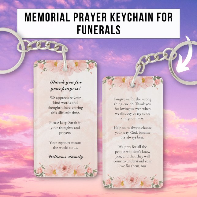 Elegant Pink Floral Memorial Prayer Keychain (Creator Uploaded)