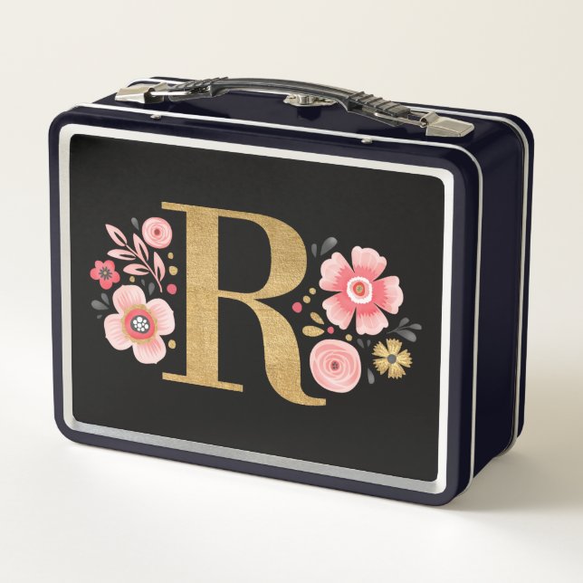 Elegant Pink Floral Metal Lunch Box (Back)
