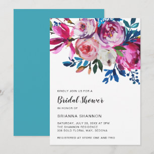 Elegant Pink Floral Modern Bridal Shower Invitation