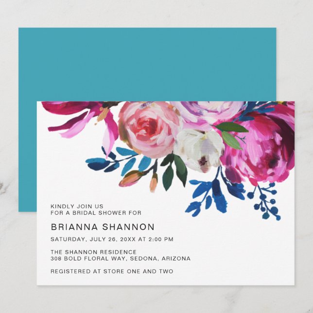 Elegant Pink Floral Modern Bridal Shower Invitation (Front/Back)