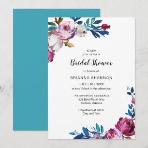 Elegant Pink Floral Modern Bridal Shower Invitation