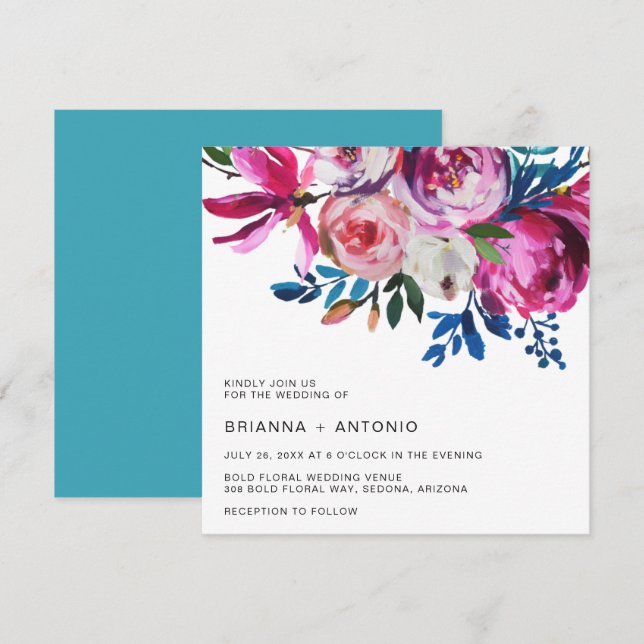Elegant Pink Floral Modern Wedding Invitation (Front/Back)