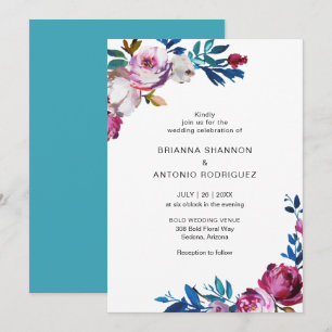Elegant Pink Floral Modern Wedding Invitation