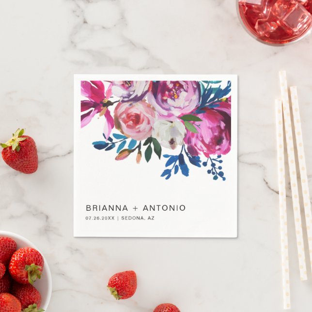 Elegant Pink Floral Modern Wedding Napkin (Insitu)