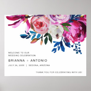 Elegant Pink Floral Modern Wedding Poster