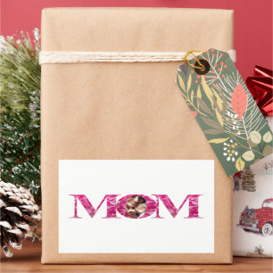 Elegant Pink Floral MOM Lettering Custom Photo Sticker