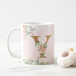 Elegant Pink Floral Monogram Y Coffee Mug
