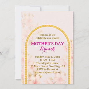 Elegant Pink Floral Mother's Day Brunch, Gold Arch Invitation
