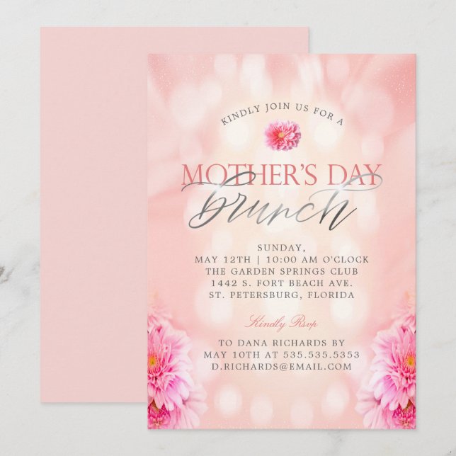 Elegant Pink Floral Mother's Day Brunch Invitation (Front/Back)