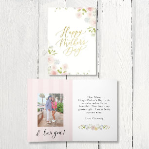 Elegant Pink Floral Mother's Day Foil Greeting Car Holiday Card