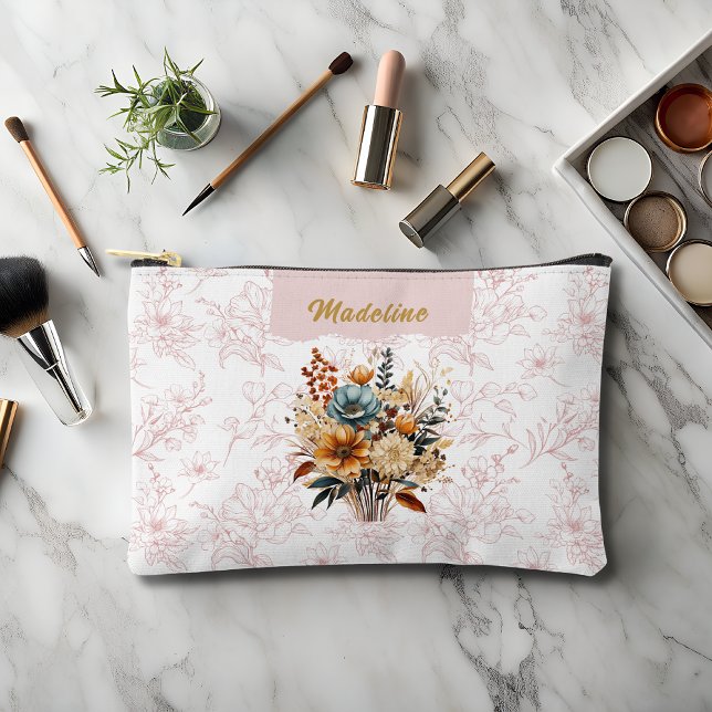 Elegant Pink Floral Name Accessory Pouch (Creator Uploaded)