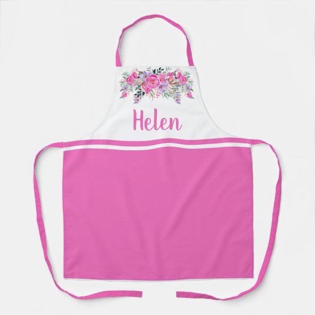 Elegant pink floral name apron (Front)